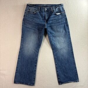 American Eagle Classic Bootcut Jeans Men 36x30 Blue Fade Whiskered Western Rodeo